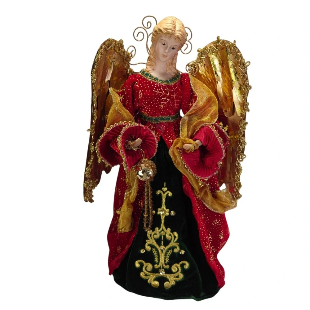 Elegant Christmas Angel Tree Topper Figurine Red Holiday Decor Porcelain 14 Inch